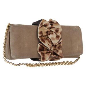 Authentic DOLCE&GABBANA Chain Shoulder Bag Suede Brown Gold
